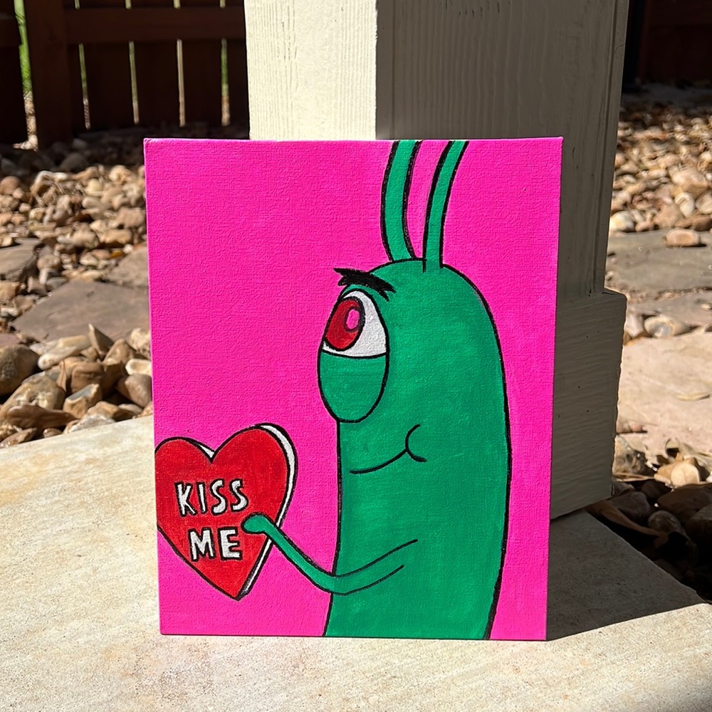 Handmade Plankton Kiss Me Heart Painting